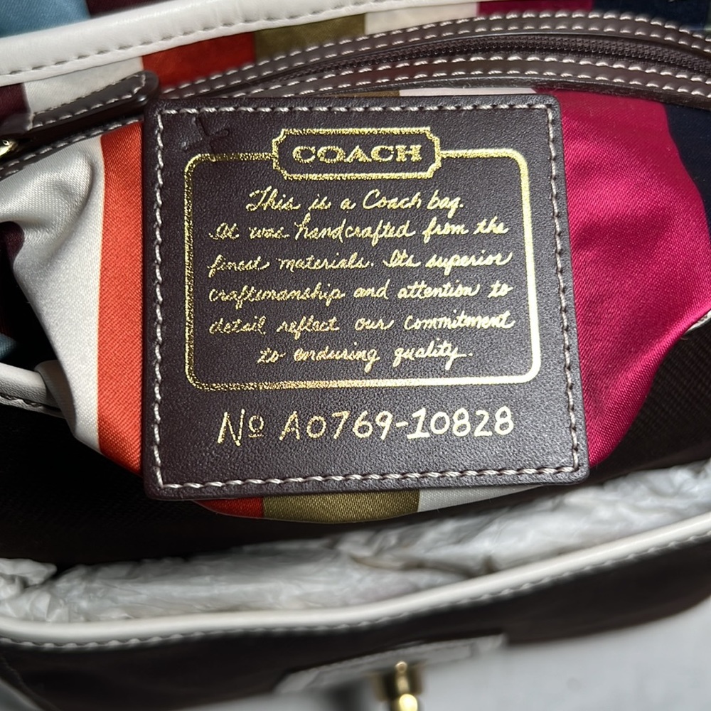NWT Coach Legacy Stripe Parchment/Brown Slim Flap Ali Turnlock Shoulder Bag $378 - Picture 8 of 16